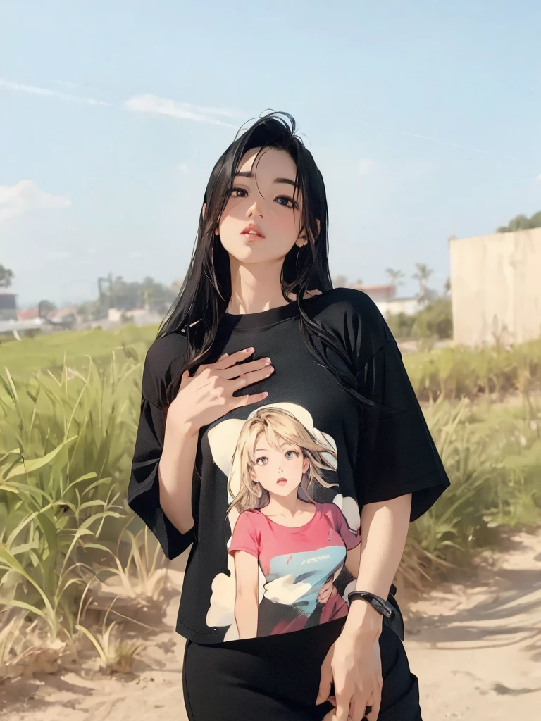 arafed woman in a black shirt with a picture of a girl on it, t-shirt, t - shirt, portait photo profile picture, asian girl, profile pic, ruan cute vtuber, from 8 k matte, young lady, photo of the girl,  my linh, in tshirt, tshirt, wearing black tshirt