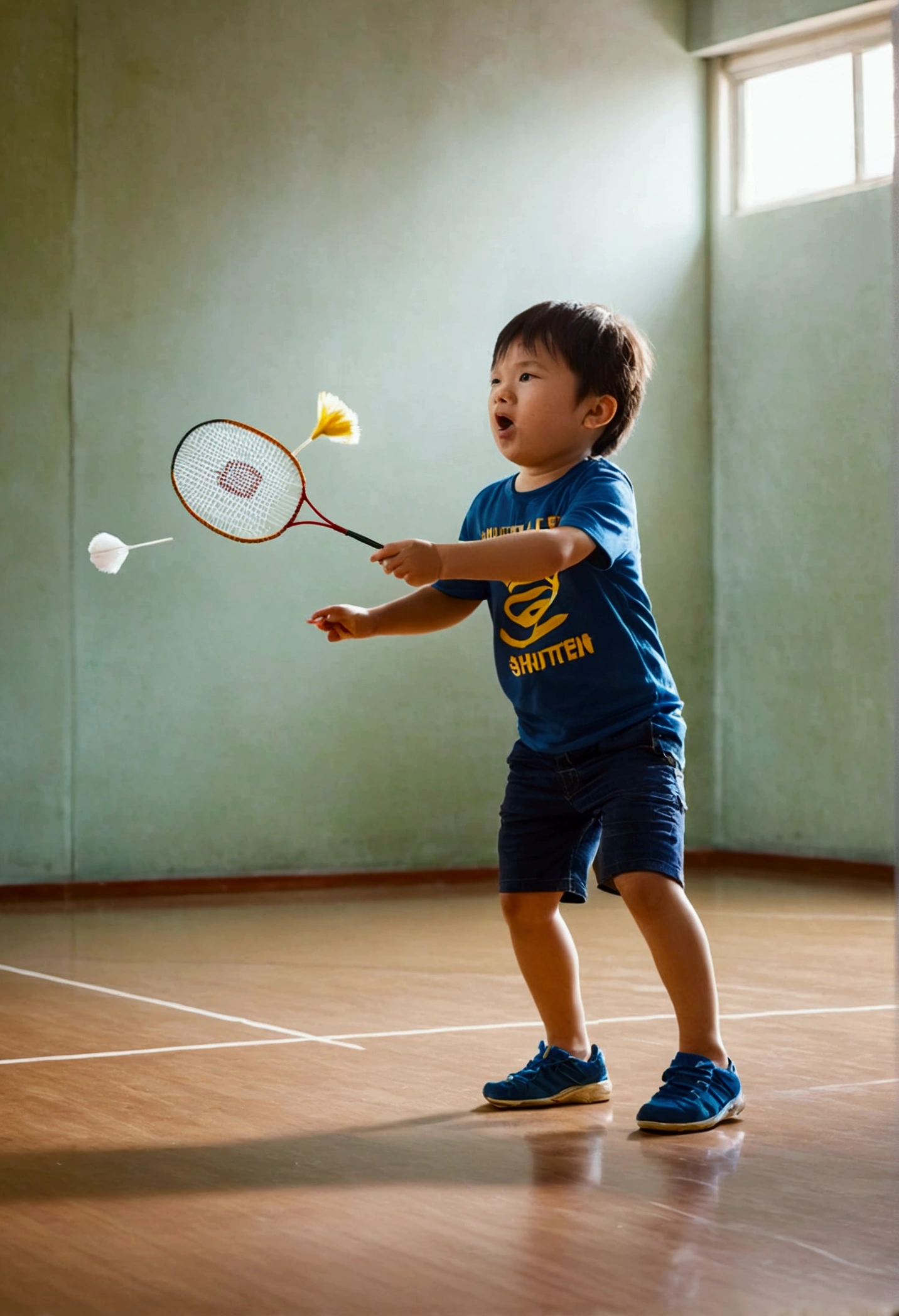 A playing badminton is smashing the shuttlecock