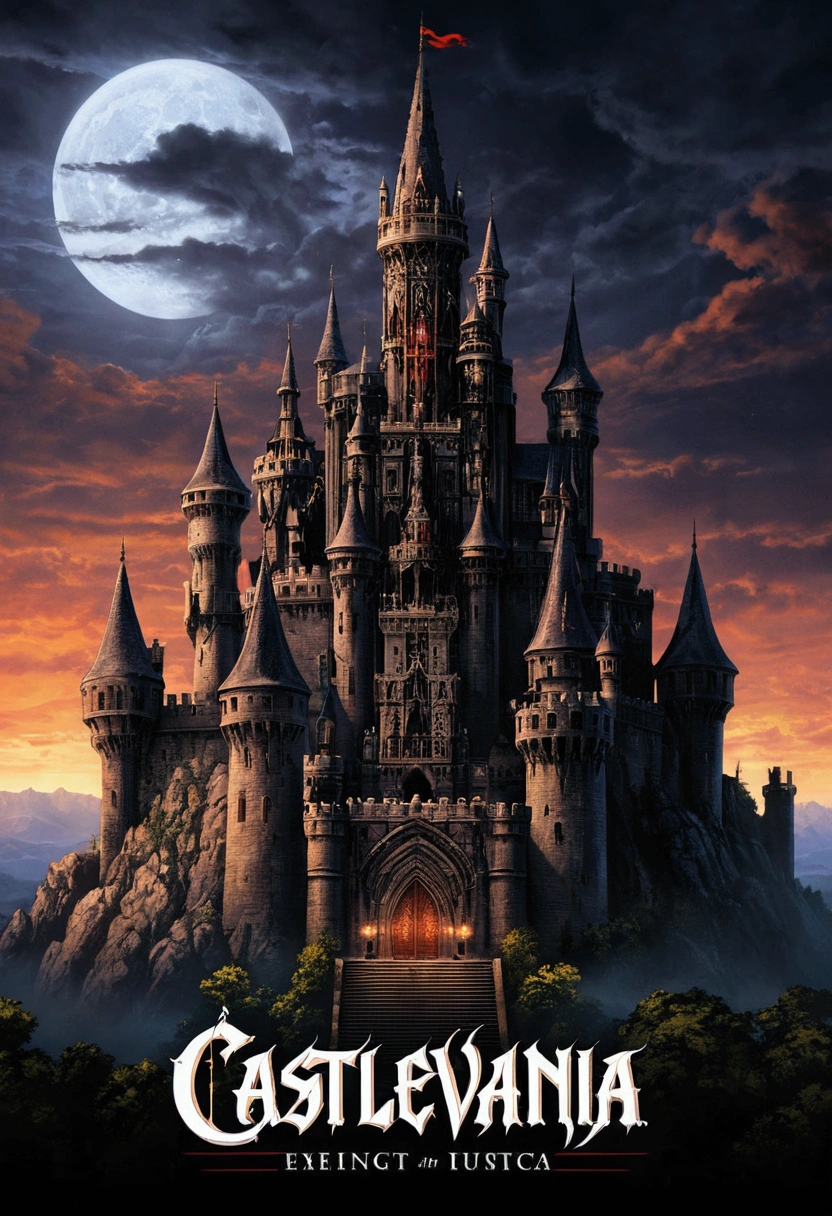 Castlevania castle with the title 'Castlevania' in the middle