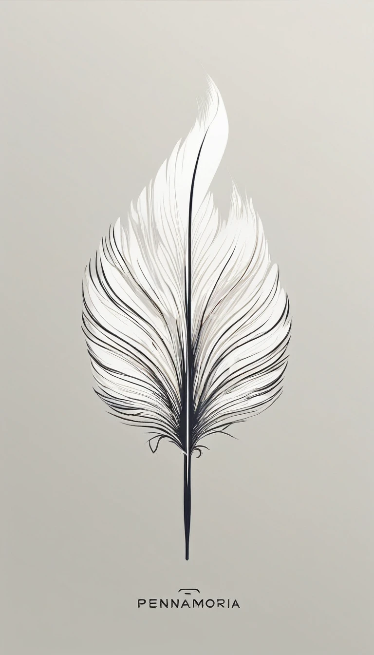 A minimal, modern, simple, cinematic logo design for the brand “Penamemoria". Create a modern, minimalistic, high-quality, logo of a bird feather