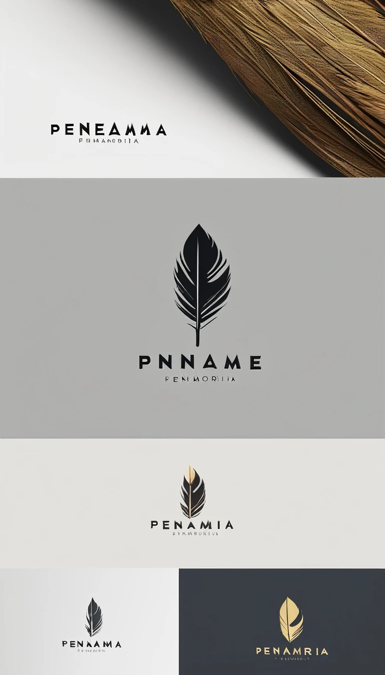 A minimal, modern, simple, cinematic logo design for the brand “Penamemoria". Create a modern, minimalistic, high-quality, logo of a bird feather