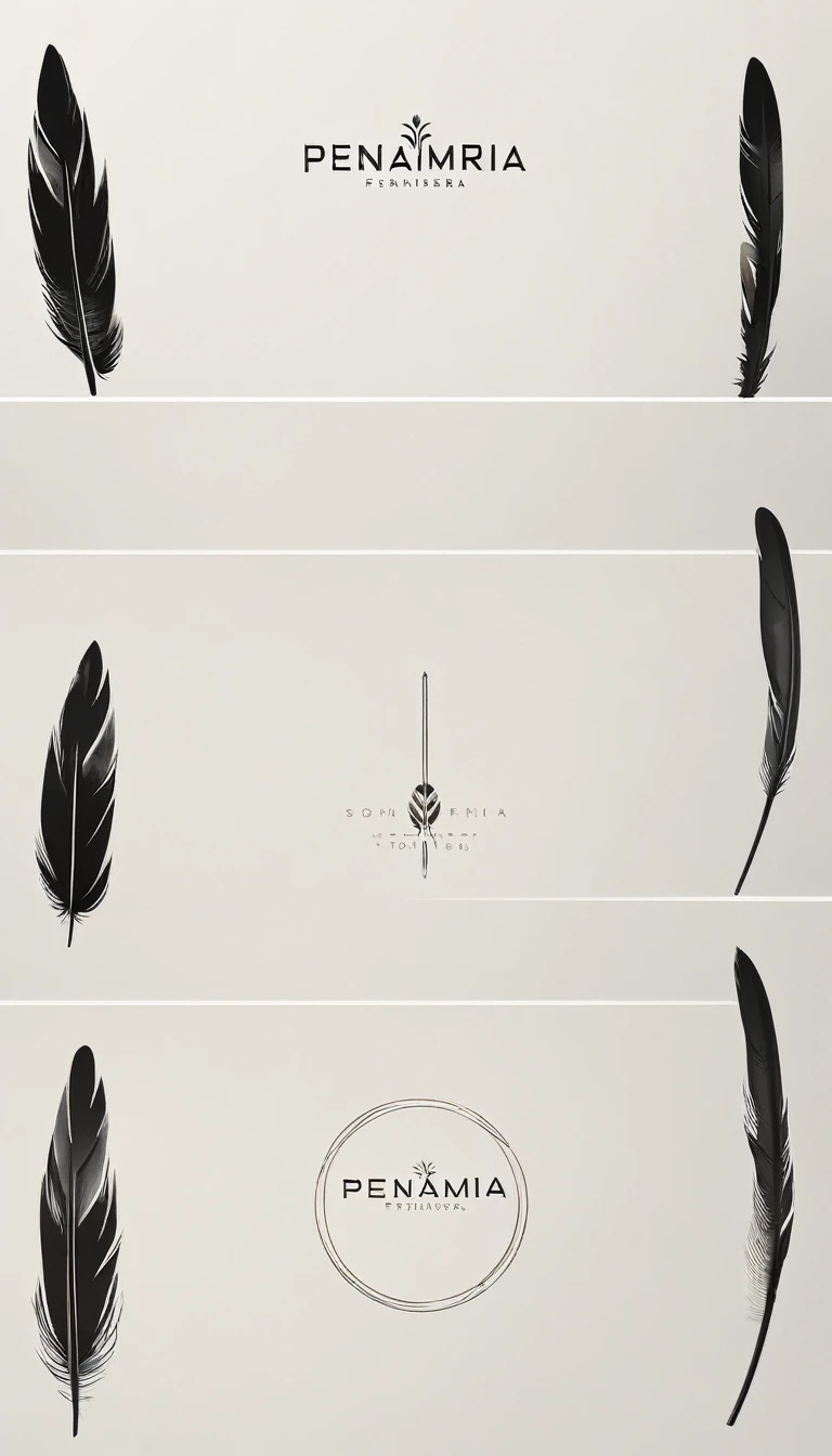 A minimal, modern, simple, cinematic logo design for the brand “Penamemoria". Create a modern, minimalistic, high-quality, logo of a bird feather