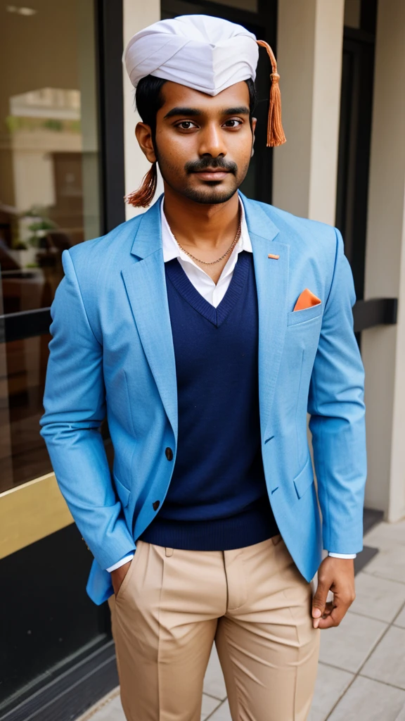 Graduated Indian man with blazer and graduation cap