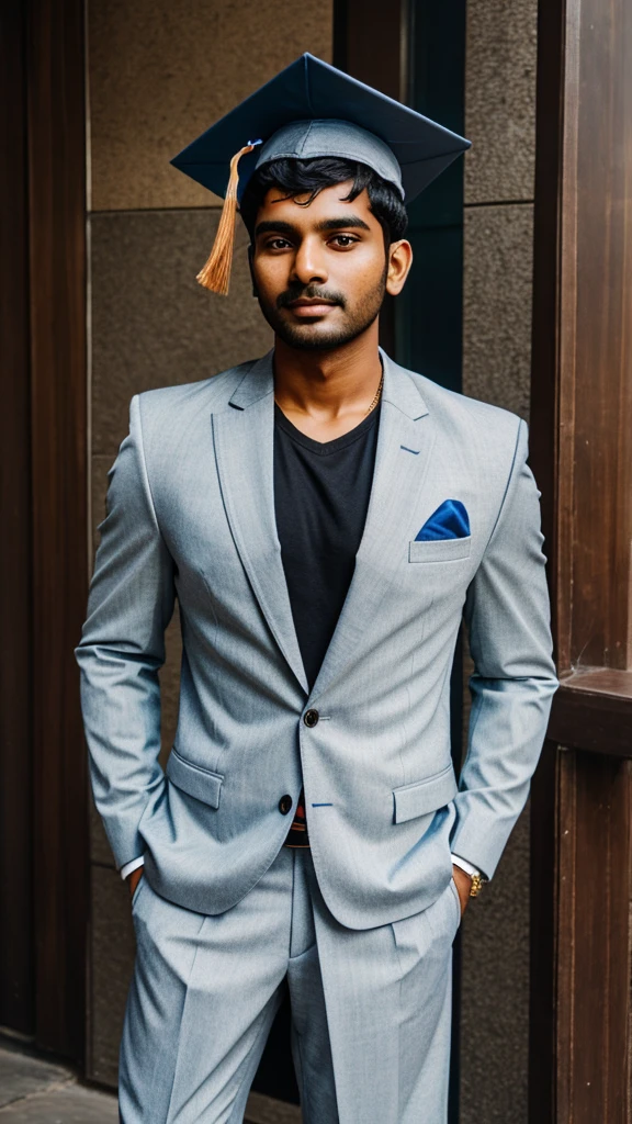 Graduated Indian man with blazer and graduation cap 