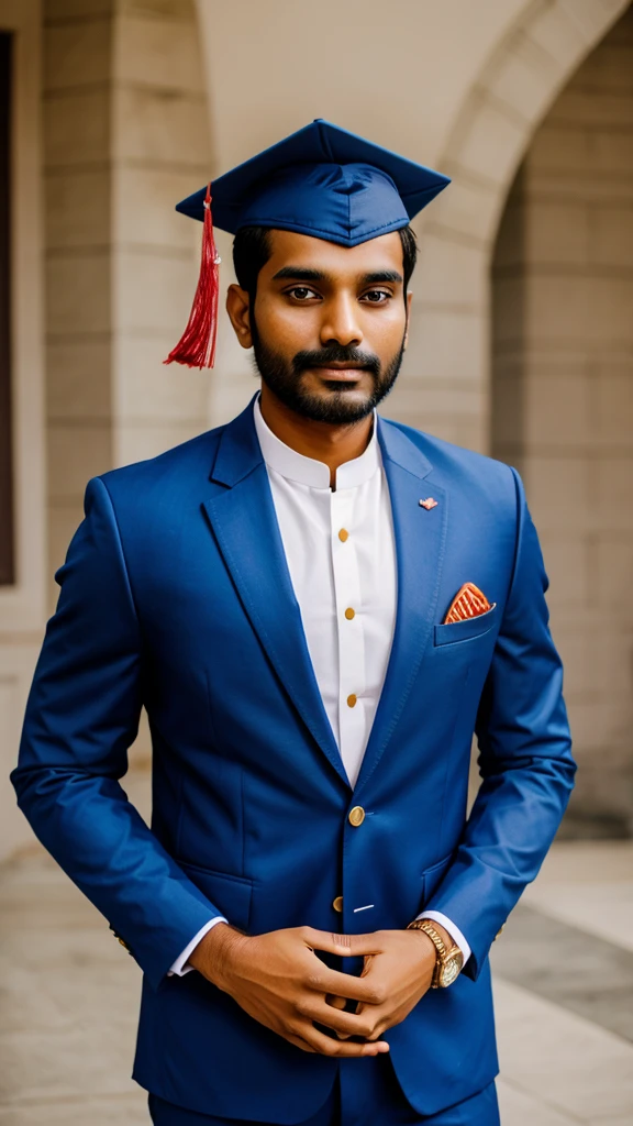Graduated Indian man with blazer and graduation cap 