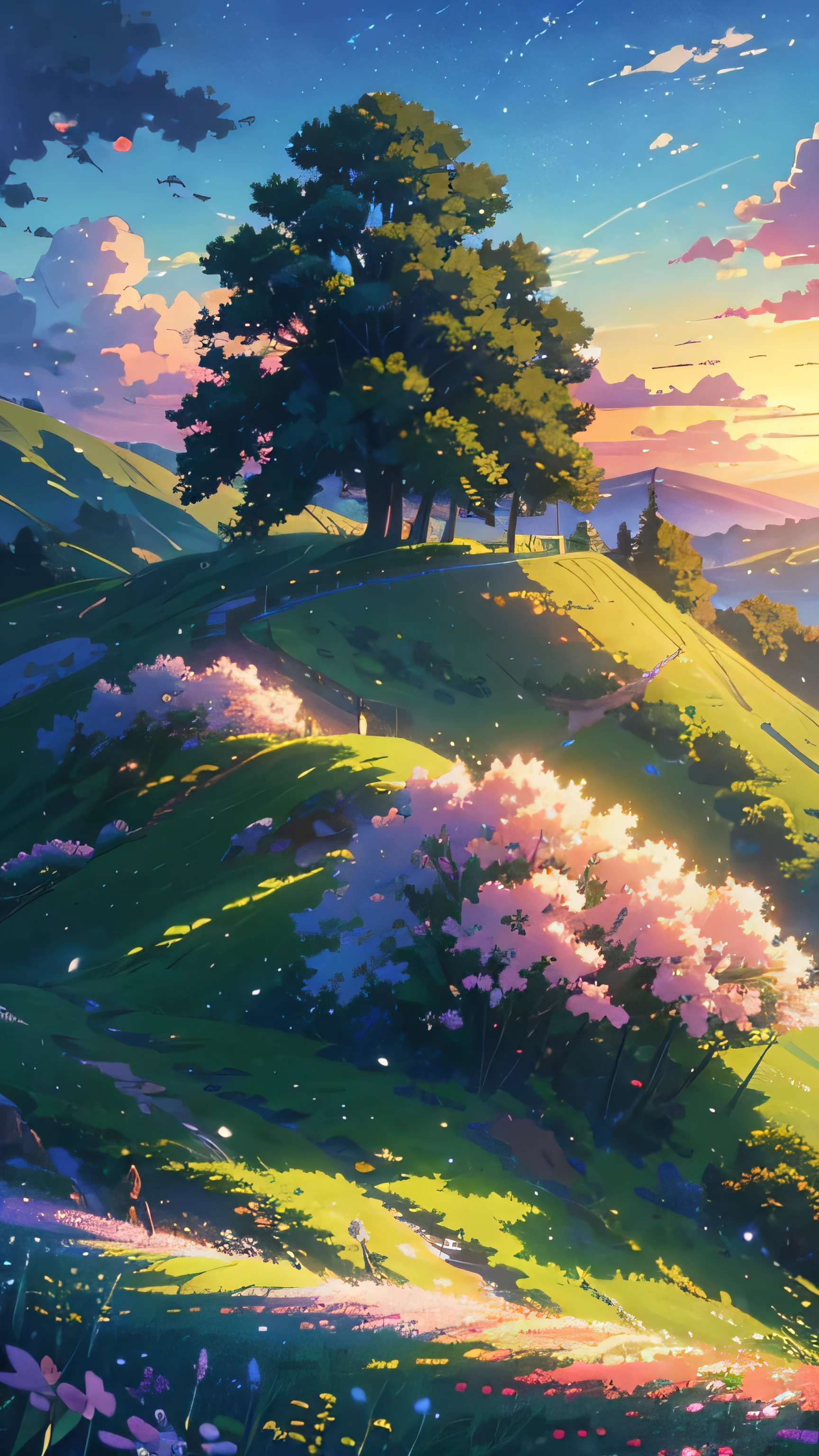 a painting of a house in a field of flowers, anime beautiful peace scene, background of flowery hill, anime nature wallpap, studio ghibli environment, anime. by makoto shinkai, anime nature, by makoto shinkai, by Makoto Shinkai, anime scenery, anime landscape, beautiful anime scene, colorful anime movie background, anime background art, 4k hd,, beautiful art uhd 4 k, a beautiful artwork illustration, beautiful digital painting, highly detailed digital painting, beautiful digital artwork, detailed painting 4 k, very detailed digital painting, rich picturesque colors, gorgeous digital painting