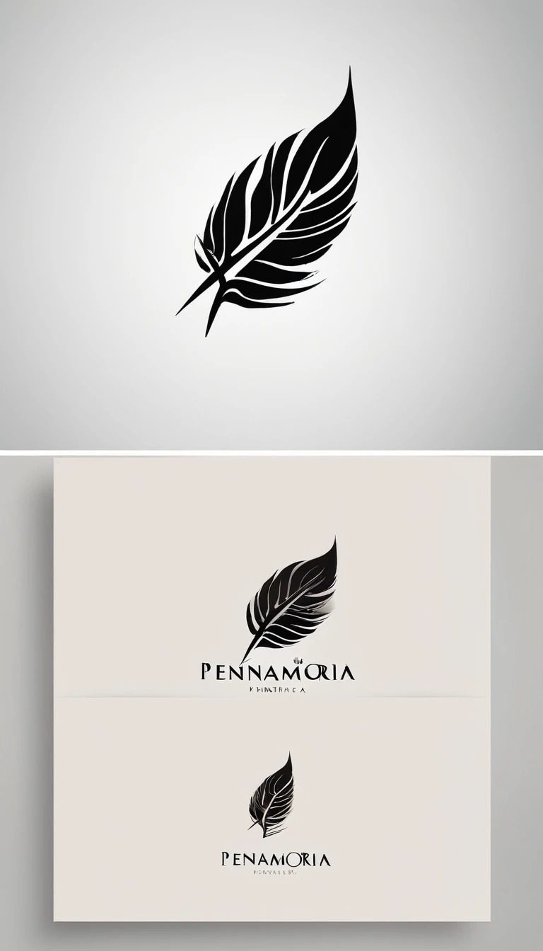 A minimal, modern, simple, cinematic logo design for the brand “Penamemoria". Create a modern, minimalistic, high-quality, logo of a feather-bird