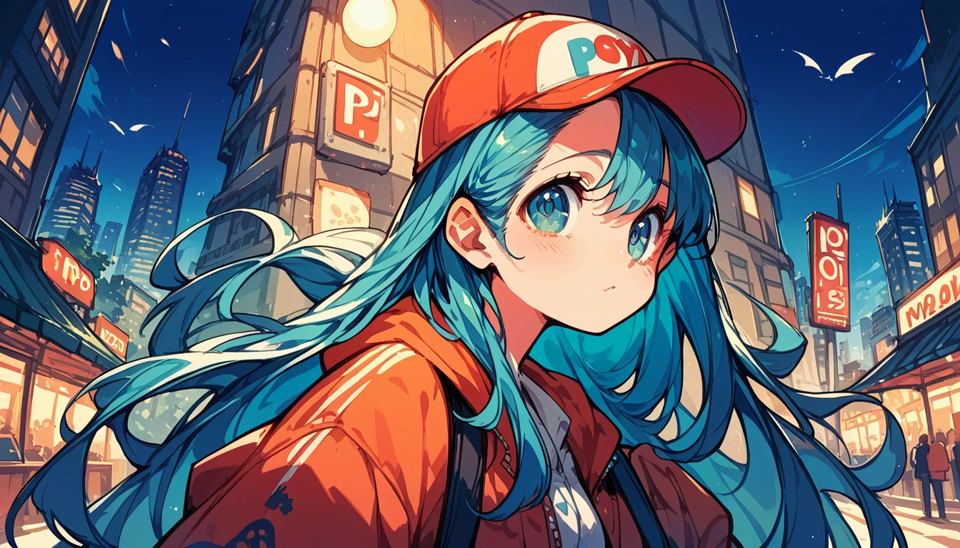 Highest quality, City Pop Style,girl,night,cute,1980s