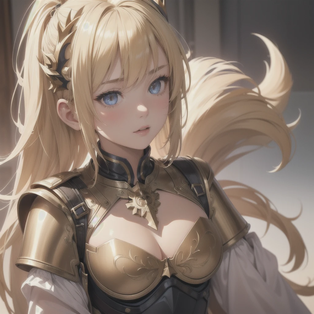 ((One girl, alone, Blonde), Full Body,Very detailed,Very delicate,((masterpiece)), Beautiful face and eyes,Shortcuts),(breastplate,Army Costume),Sharp Eye,(Beautiful face and eyes, Small breasts,),Beastman,tail