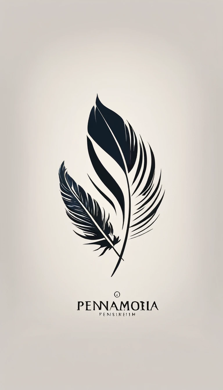 A minimal, modern, simple, cinematic logo design for the brand “Penamemoria". Create a modern, minimalistic, high-quality, logo of a boy feather