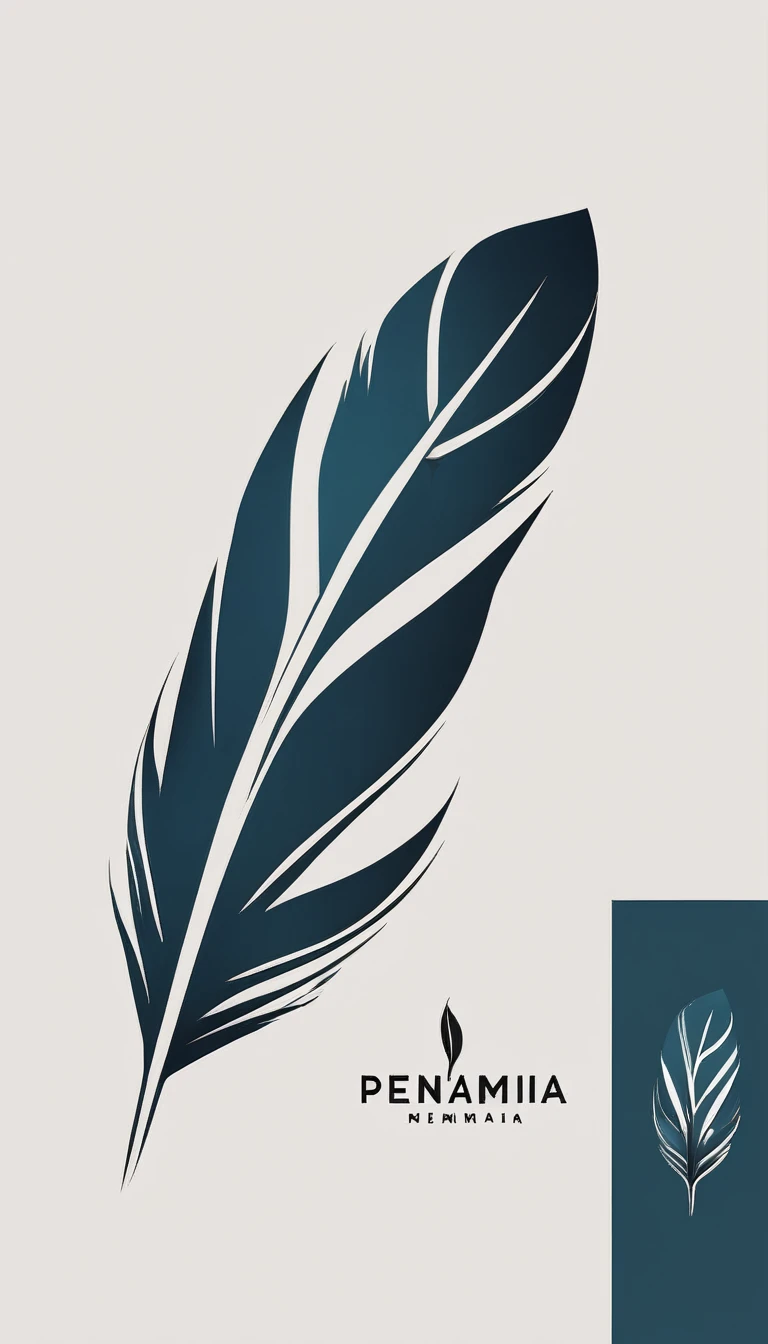 A minimal, modern, simple, cinematic logo design for the brand “Penamemoria". Create a modern, minimalistic, high-quality, logo of a boy feather