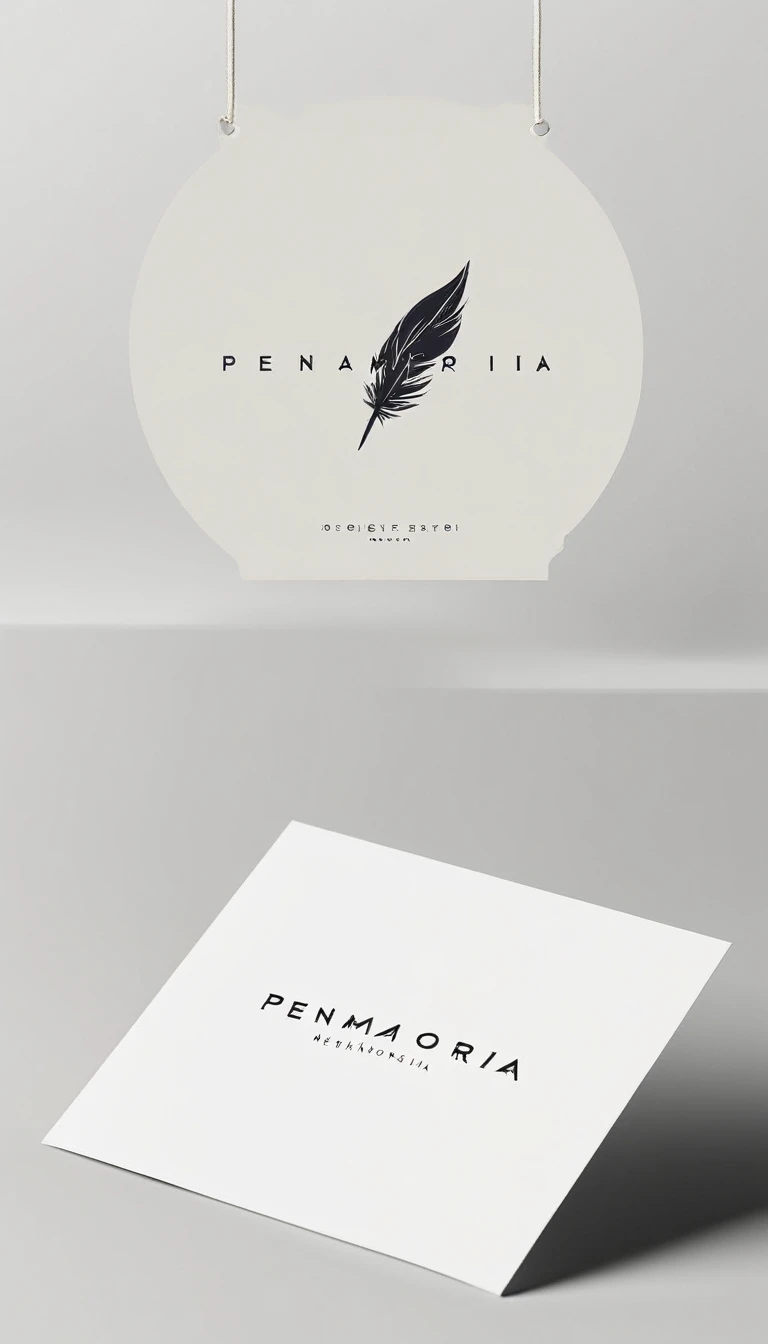 A minimal, modern, simple, cinematic logo design for the brand “Penamemoria". Create a modern, minimalistic, high-quality, logo of a boy feather
