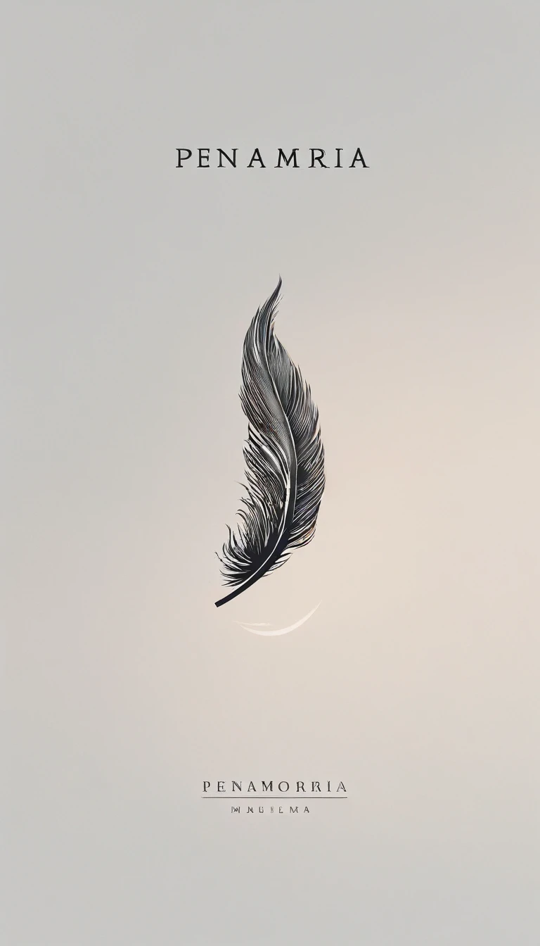 A minimal, modern, simple, cinematic logo design for the brand “Penamemoria". Create a modern, minimalistic, high-quality, masterpiece, fantastic, poetic feather that symbolizes dreams and stories.