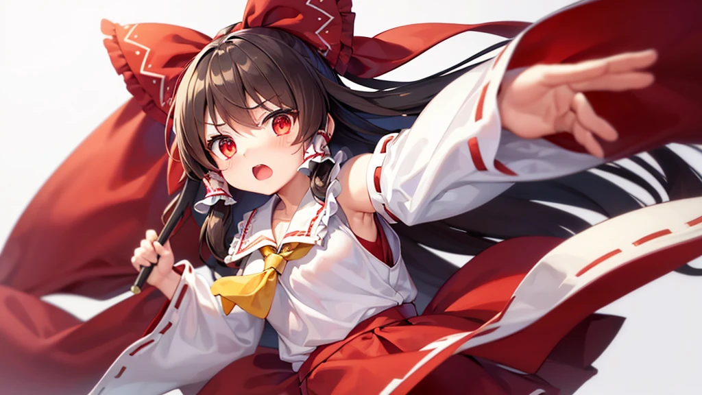 ((Highest quality))　8k　Hakurei Reimu　Worried expression　cute　Young　((White background))