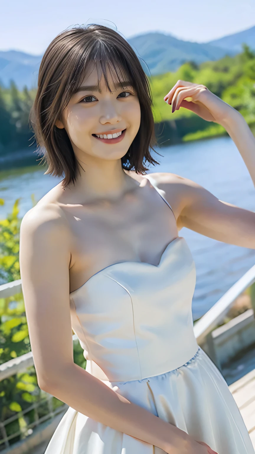 (8k、RAW Photos、Highest quality、masterpiece:1.2)、(Realistic、Realistic)、1 girl、((Wedding dress、Chapel、Short Bob、View from the front、smile、Look at the camera and smile、stand))、cute、Small breasts