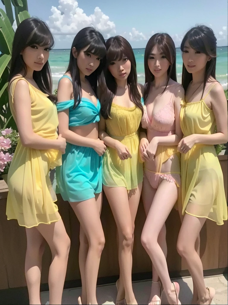 Asian woman, bangs, beautiful detailed eyes, slight smile, beautiful detailed lips, extremely detailed eyes and face, long eyelashes, 1girl, pink lingerie bikini, cleavage, sensual, (best quality,4k,8k,highres,masterpiece:1.2),ultra-detailed,(realistic,photorealistic,photo-realistic:1.37),portrait,vivid colors,dramatic lighting,cinematic,elegant,glamorous