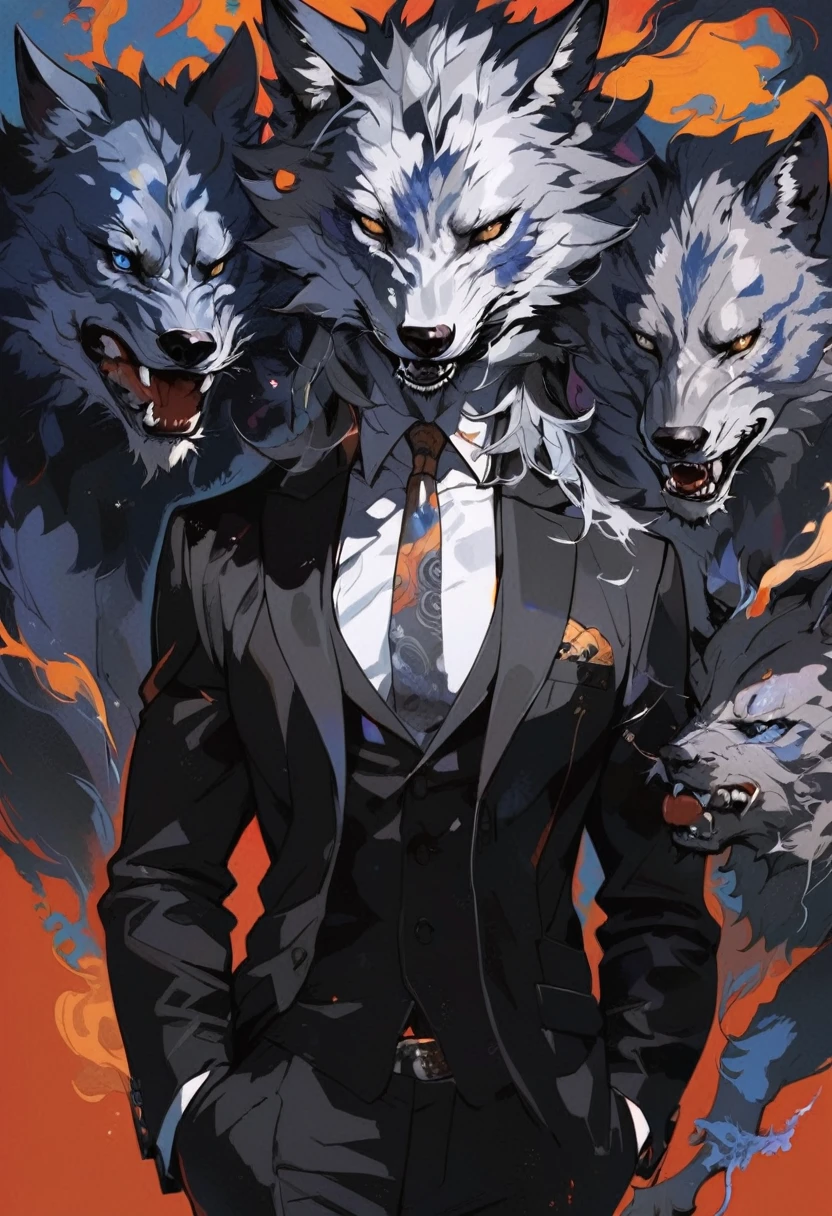 Wolf,Beastman,male,tobacco,suit,sexy,Sidelong glance,Small face