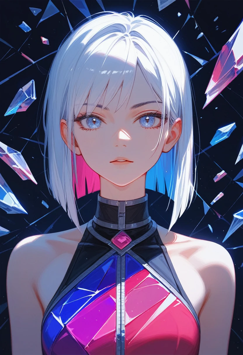 (Fraction_9,Fraction_8_Direction_7_up),1 a woman,（（（bust）））,Gorgeous female swordsman、Kenhime，The mirror is broken， Inspired by Huang Ji,Inspired by Zhou Wenjing, Render character art 8 K，Colorful clothes，Broken glass，