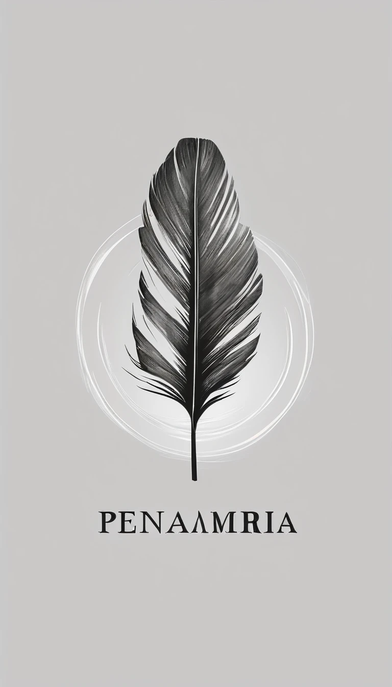 A minimal, modern, simple, cinematic logo design for the brand “Penamemoria". Create a modern, minimalistic, high-quality, logo of a feather that convey a sense of memories and dreams