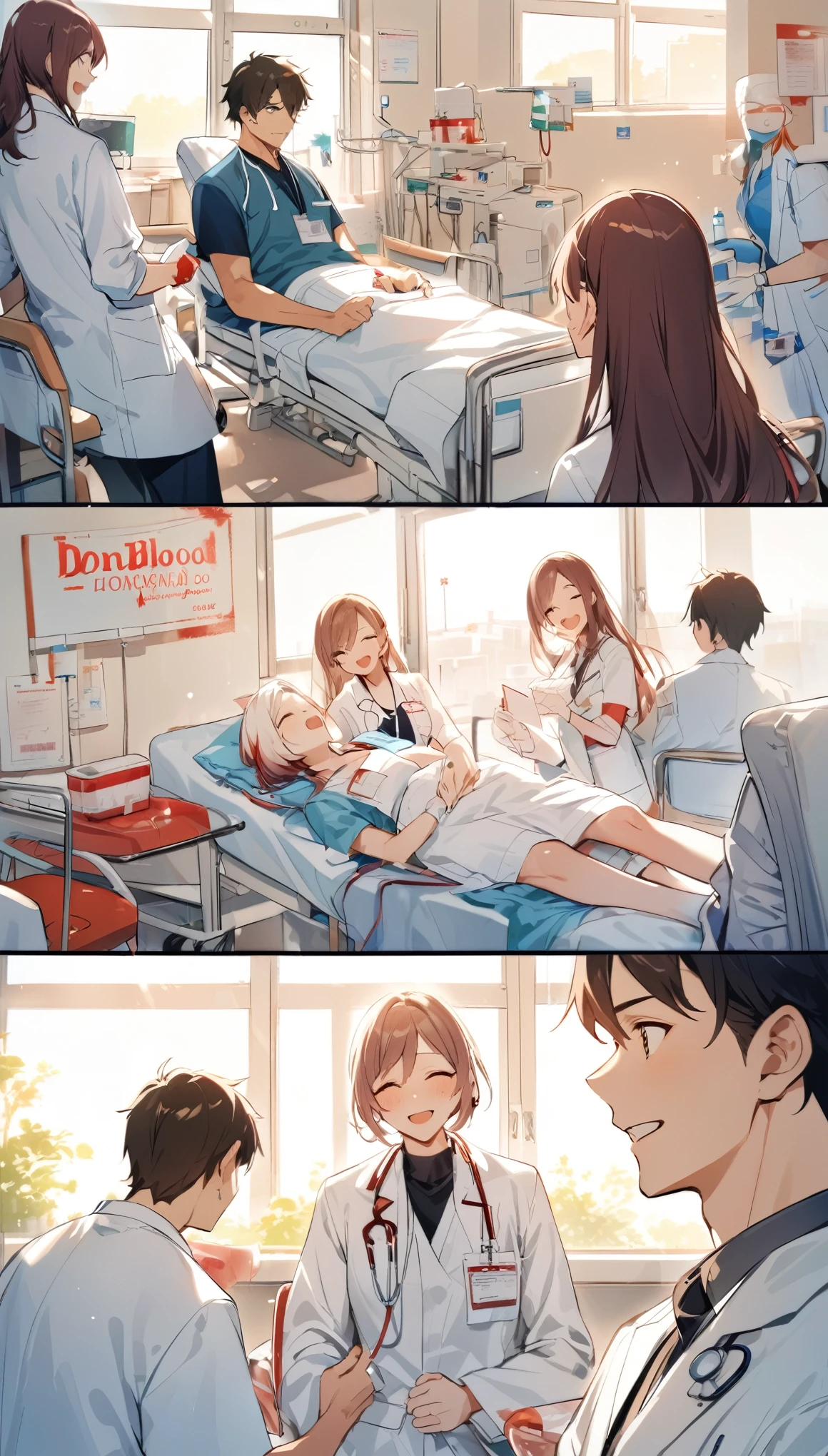 happy atmosphere,encourage,hospital,Donate blood,doctor