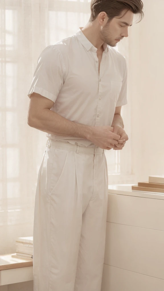 1boy, Beautiful tall boy, most pretty boy, high quality, high detailed, Masterpiece, boy, blue eyes, straight brown hair, white skin, smooth skin, tasty lips, pearl necklace, yellow short skirt, pink shirt, white shoes, seductive_eyes, erect penis, real penis, licking his lips