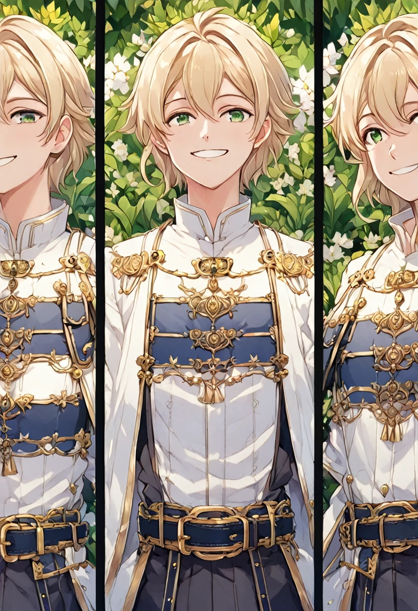 (((masterpiece; best quality: 1.2))), (finely detailed eyes: 1.3), (25 year old elf woman), (solo), (green eyes: 1.4), (body; big breasts, fit, femenine: 1.3), (silky blonde hair in low ponytail: 1.3), (beautiful and clear background: 1.2), ((depth of field)), (equipment: adventurer garb + modest + elegant wide-brimmed hat + dark blouse + dark cape + black long skirt + gloves + belt + pouches: 1.3), (anime illustration: 1.2), (background composition; royal garden: 1.1), (extremely fine and beautiful: 1.1), (shot composition; standing + centered on torso + close-up: 1.5), (expression; calm, smile: 1.2)
