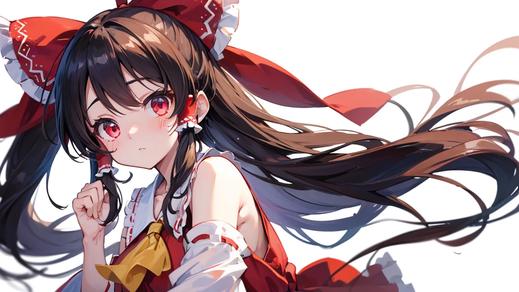 ((Highest quality)) 8k Hakurei Reimu Worried expression cute Young ((White background)) Facing forward Face close-up