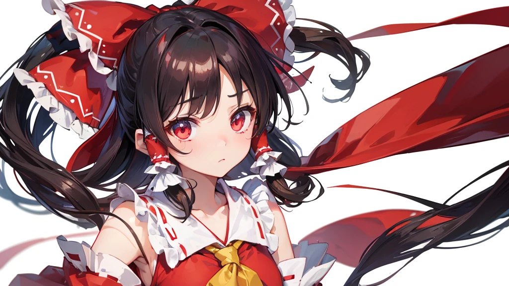 ((Highest quality))　8k　Hakurei Reimu　Worried expression　cute　Young　((White background))