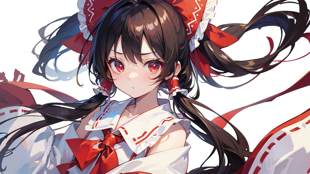 ((Highest quality)) 8k Hakurei Reimu Worried expression cute Young ((White background))