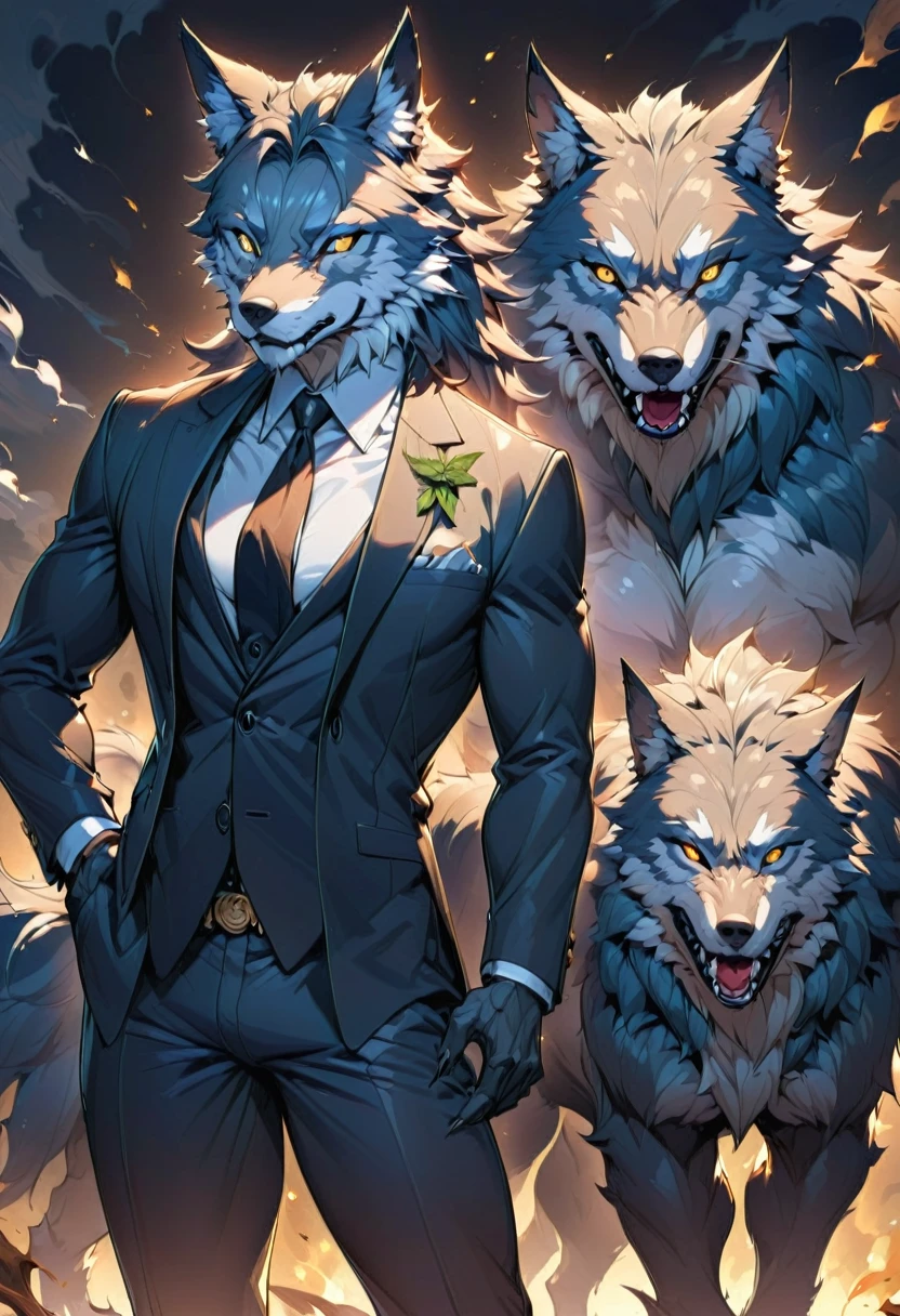 Wolf,beast,Humanoid,tobacco,suit,sexy,Sidelong glance,Small face,Single,breast enhancement