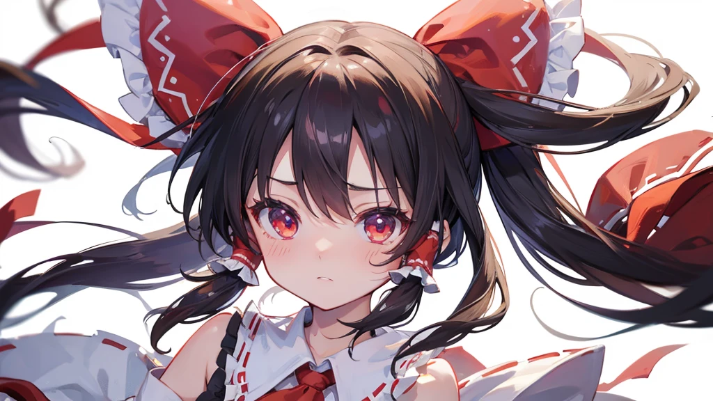 ((Highest quality)) 8k Hakurei Reimu Worried expression cute Young ((White background))