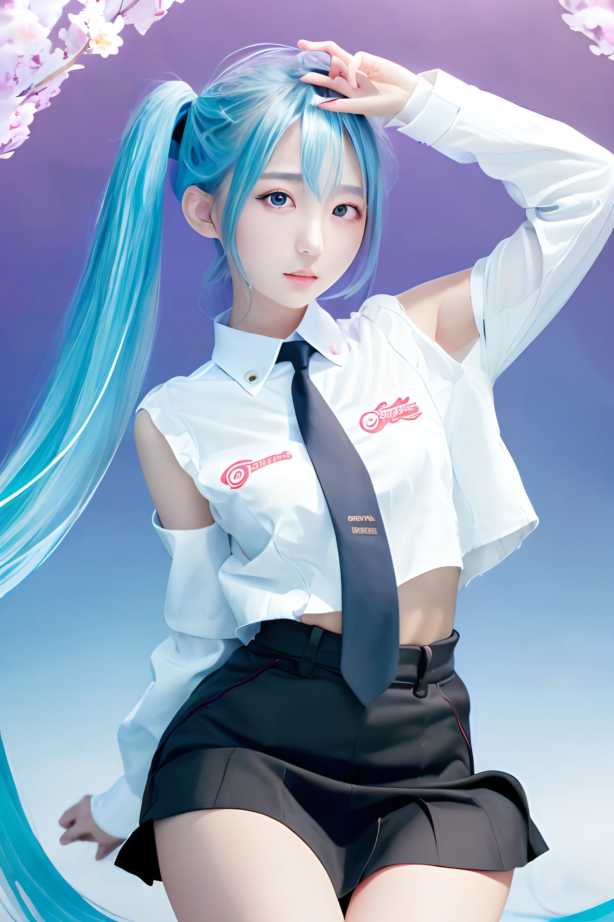 Wink、Close one eye、miku hatsune、Official Art, masterpiece, Sharp focus, (Beautiful gorgeous and cute Korean woman:1.3), (Beautiful and cute Korean woman:1.3), Korean Beauty, Delicate and beautiful hair, eyes and face, Realistic, ultra-detailedliert, Beautiful girl, blue sky, Glowing White Particles, (Side light:1.2), Light of the sun, White cloud, Sunny clouds, Slender, One Girl, Dynamic Angle,whole body,   100 floors,Tabletop,Highest,Highest,wonderful,wonderful,detailed,stylish,figure,Action Shots, Target your audience, Finger gun, Put your hands in your pockets, , Blunt bangs, hairpin, shy,Ultra-thin illustration,(((Beautiful fine hair))),(((Beautiful Faces))),(((Beautiful background))),