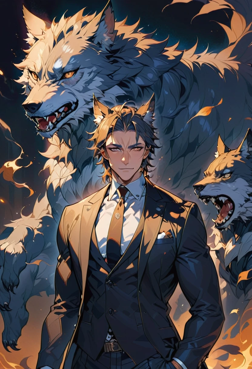 Wolf,beast,Humanoid,male,tobacco,suit,sexy,Sidelong glance,Small face