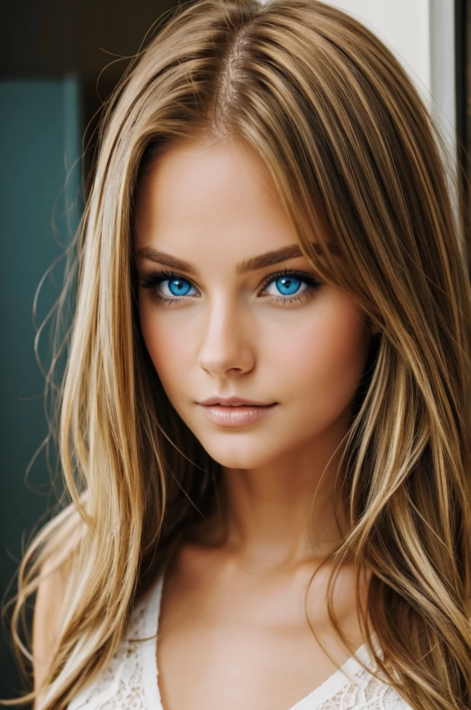 Sexy brown and blonde hair girl with blue eyes