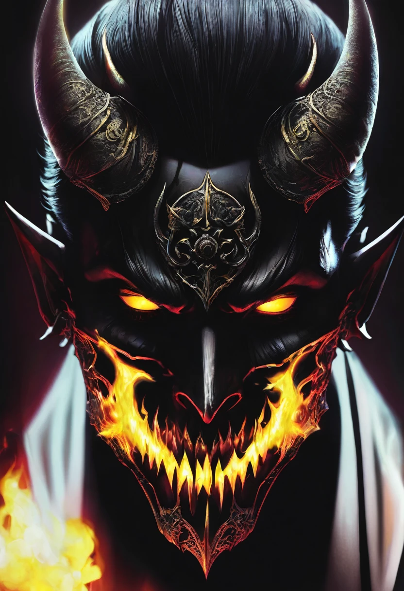 Dark, guy, mask, demon, glowing eyes, gothic, black hair
