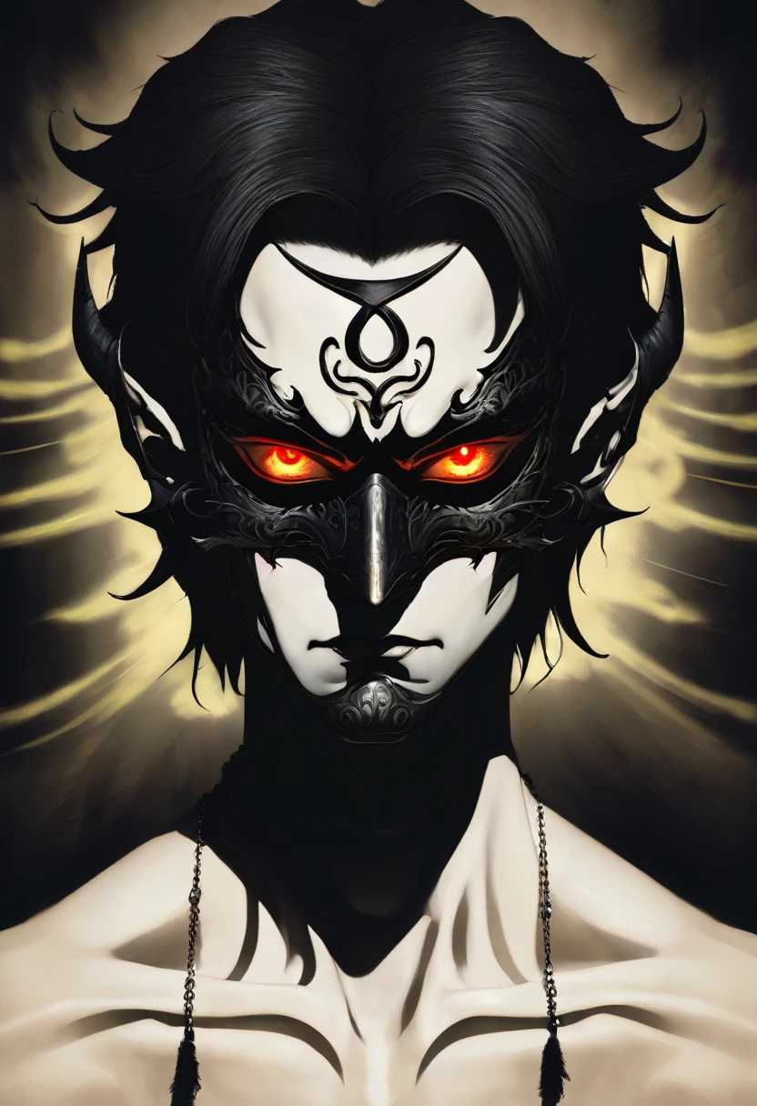 Dark, guy, mask, demon, glowing eyes, gothic, black hair