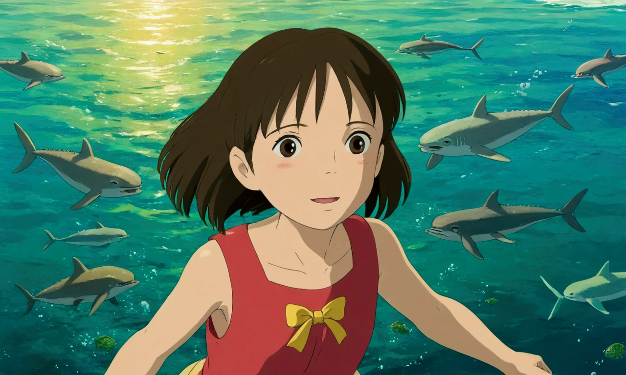 Ghibli summer Ocean play girl
