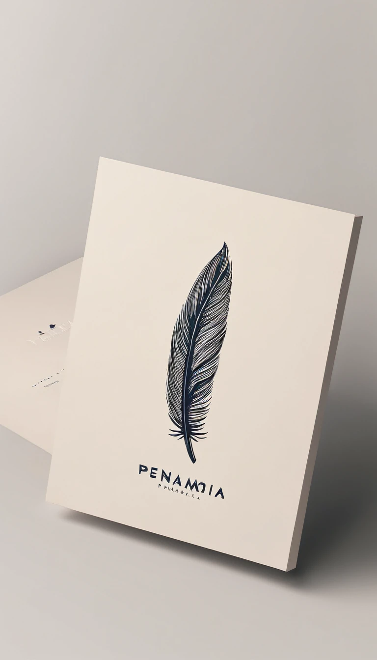 A minimal, modern, simple, cinematic logo design for the brand “Penamemoria". Create a modern, minimalistic, high-quality, masterpiece, fantastic, poetic feather that symbolizes dreams and stories.