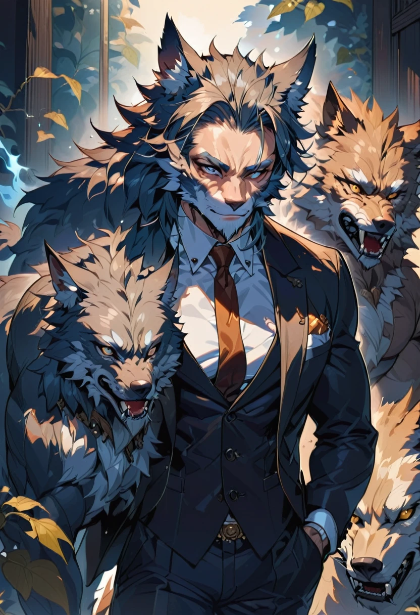 Wolf,Beastman,male,tobacco,suit,sexy,Sidelong glance,Small face