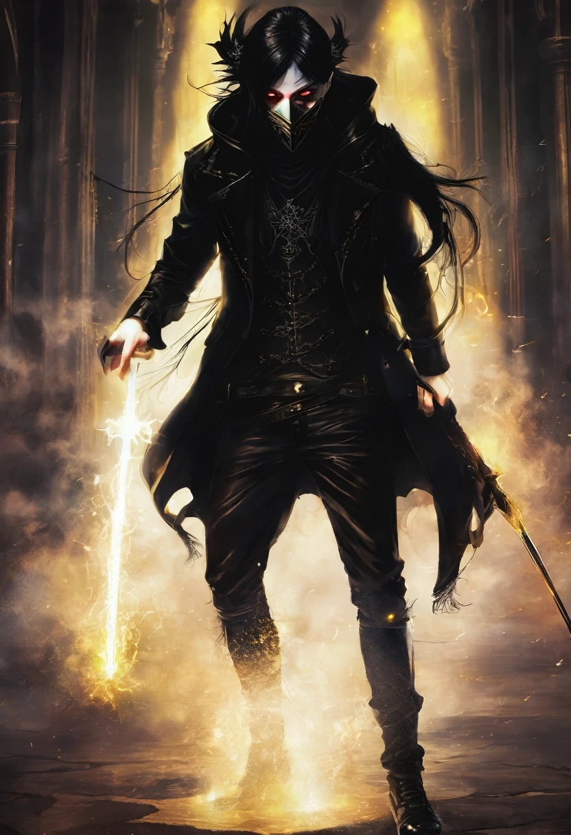 Dark, guy, mask, glowing eyes, gothic, black hair
