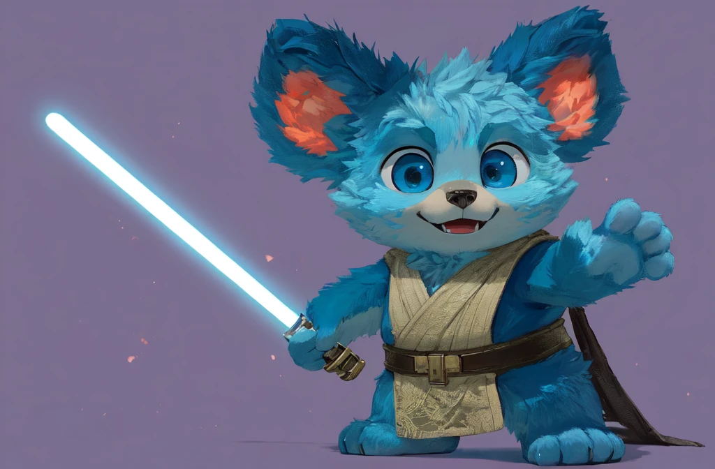 (((Barefoot furry character, full body, cinematic setting, furry male, plantigrade))), star wars Jedi, Nubs Pooba, cute bear-like creature, blue fur
BREAK, detailed background, 8K, (masterpiece:1.5), intricate details, highly detailed, extreme detail, octane render, fine art, best quality, highres, (detailed face:1.5), ((full_body)), UHD, (((perfect hands))), (((perfect feet))), low light