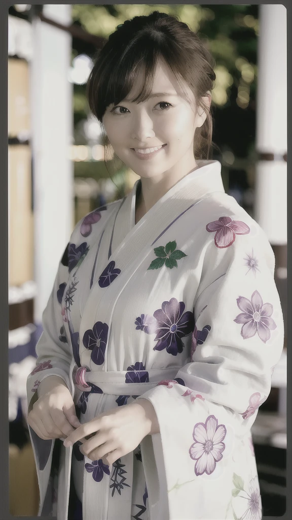 Highest quality, photoRealistic, 8k, High resolution, One girl, woman, (Skin Dentition), (Professional Lighting),  (kimono:1.74), nice, (One girl eyes View your viewers:1.54), ((View your viewers:1.6)), (Looking into the camera), photoRealistic, (Bokeh), (Dynamic pose:1.2), masterpiece, Complex, Realistic, Sharp focus, Award-winning photo,smile,Big eyes,Full body portrait
