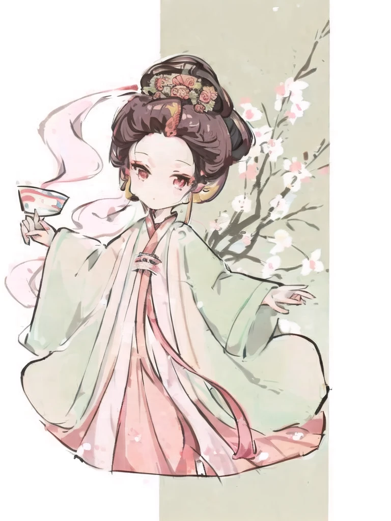 A hand，A woman in Han Dynasty clothing in the painting, Girl in pink Hanfu，Ancient girl，antiquity，Chinese style，palace ， a girl in Hanfu, ancient Chinese Princess, Ancient Chinese beauties, Wearing ancient Chinese clothes, Ancient Chinese Art Style, Chinese Goddess, Dynasty princess, Chinese Princess, Chinese traditional clothing, Chinese painting style, white Hanfu, Hanfu, Chinese Girl, Inspired by Qiu Ying，4K，8k，Ultra HD Ultra Detailed，Smooth lines，Smooth lines
