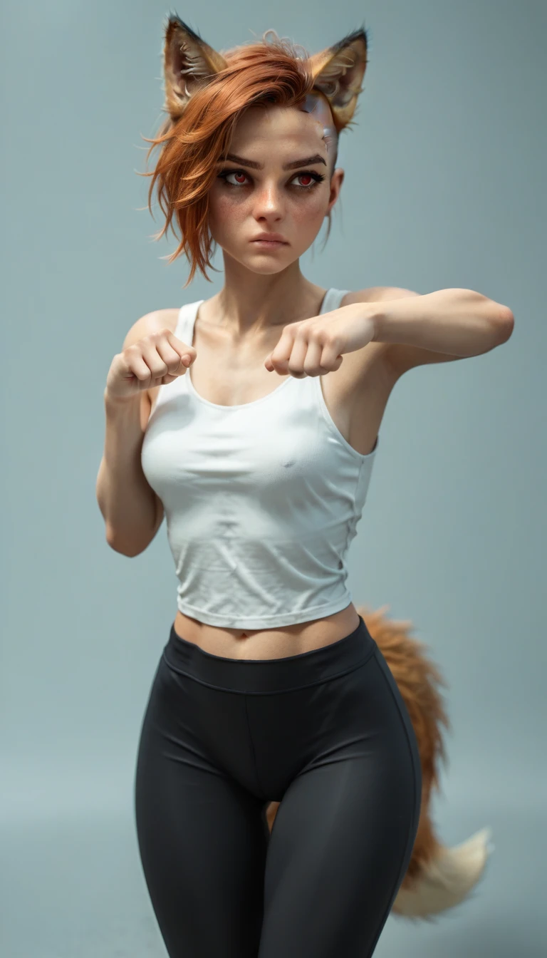 (zPDXL2), score_9, score_8_up, score_7_up, source_anime, 2d,
(tomgirl), short ginger hair, punk hair style, half shaved hair style, (shy face:1.2), athletic, strong body, (fox ears, fox tail), action pose, hands , (wearing thigh yoga pants, wearing oversize long tank top), narrow hips, solo, showing belly, red eyes, side shot,
AissistXLv2, unaestheticXL_bp5, SimplePositiveXLv2, zPDXL2 PonyXLV6_Scores