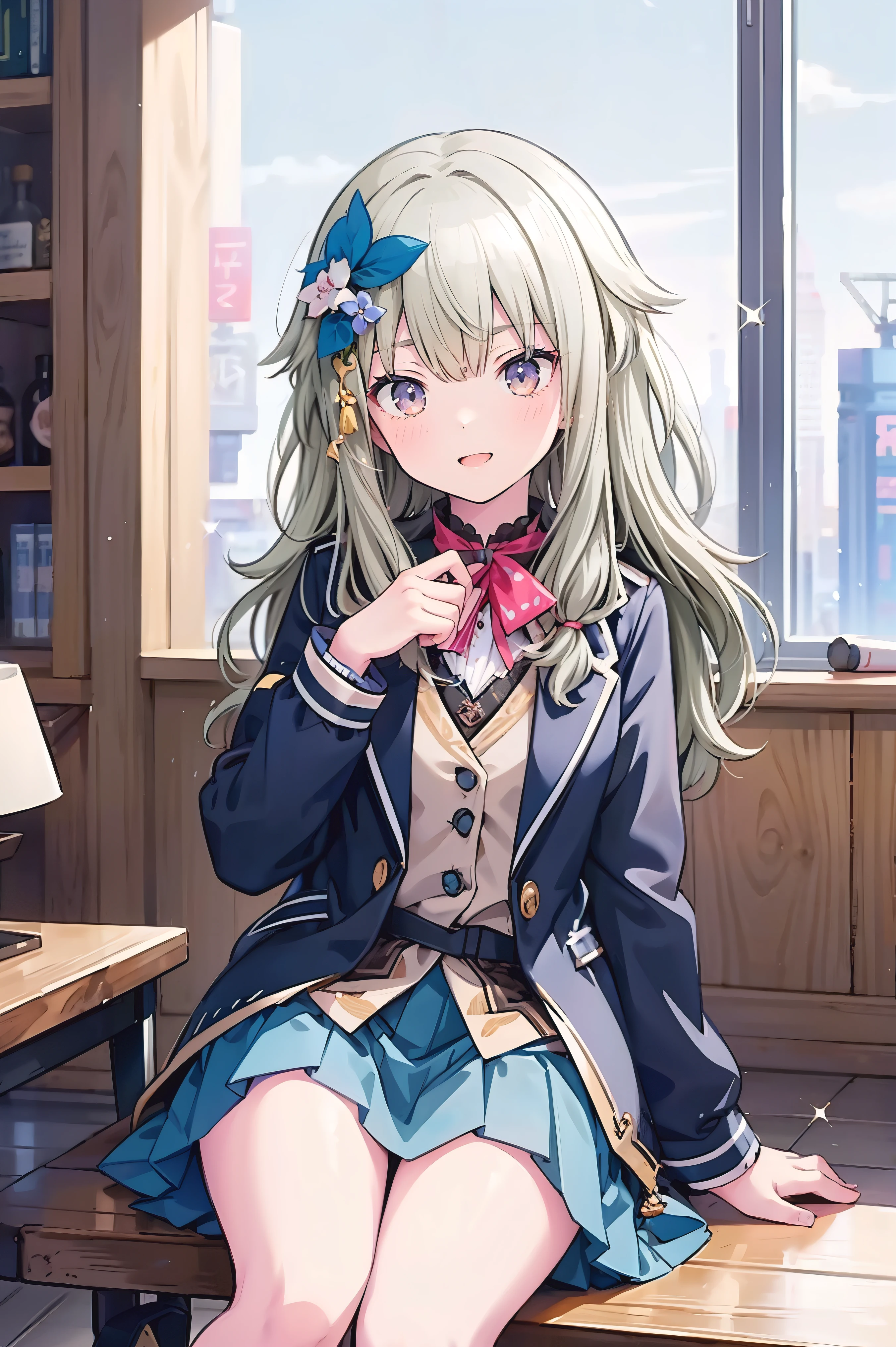 (8k, 最high quality)、Ultra-high resolution、adorable、最high quality, beautiful, Absurd beauty、masterpiece、Best image quality、(Front facing)、good feeling、smile,Face the camera、Smile、smile、Small face、adorable満面のsmile, 最high quality、female、Looks 20 years old、1 person、masterpiece, Most detailed、、blazer、skirt、 high quality、Shiny Hair、Very fine and beautiful bright eyeedium chest、nose blush、Very detailed, clear and beautiful face, Awards, (Anatomically correct)、The whole body is visible、Focus on the face