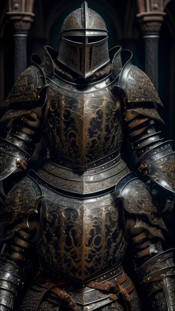 ((mejor calidad)), ((obra maestra)), (detallado), A Knight,dullahan, plate armor, Steel armor corroded armor, paladin armor, dark, no head, dense black smoke for head, carries a single-bladed axe, wooden handle, ruinous edge, menacing appearance, axe in attack position, dark background, black mist,Head replaced by black smoke