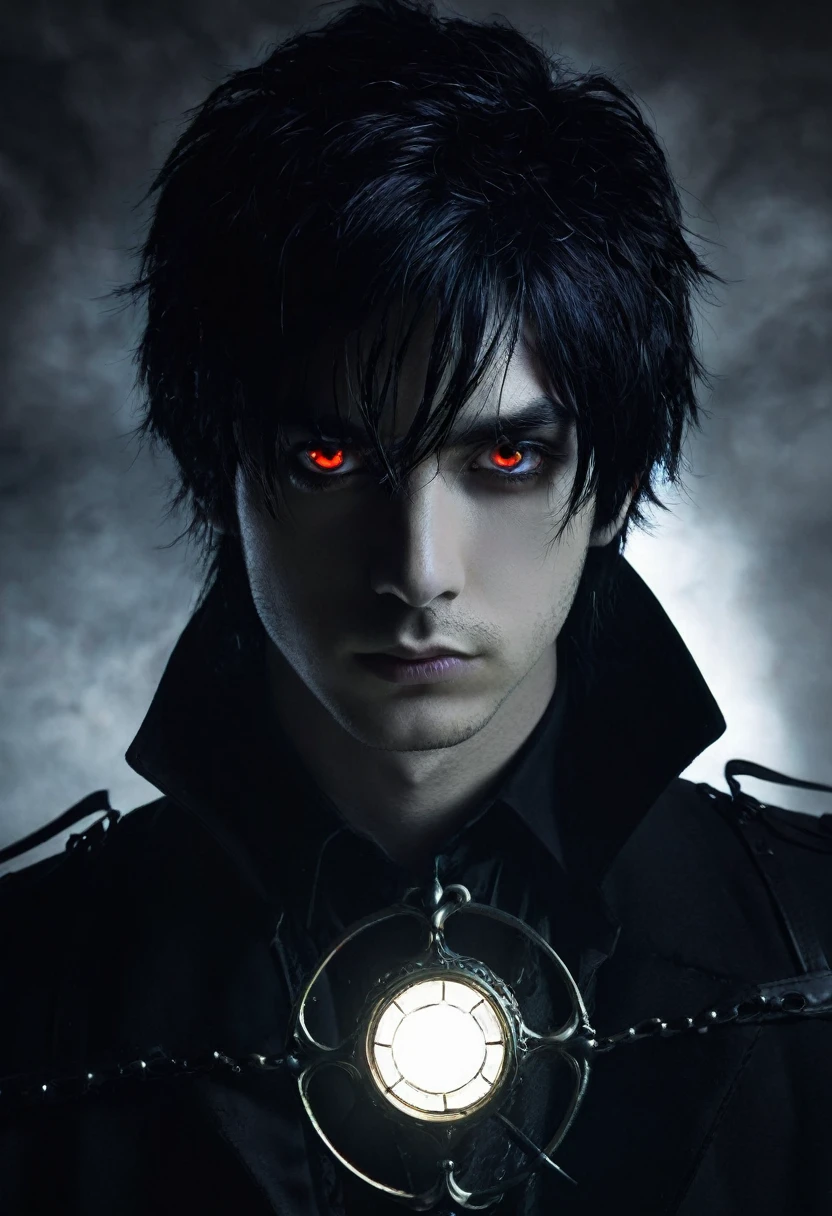 Dark, guy, glowing eyes, gothic, black hair
