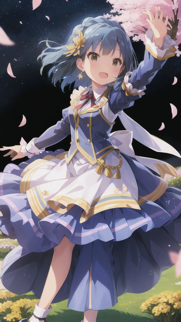 Yuriko did it (A million people live), (Highest quality, 8k, masterpiece, Super detailed:1.2), Movie angle,
Flowery meadow, Shine, Particles of light, garden,
One girl, alone, Maid, Maid headdress, apron, arms, Earrings, cute, Floating Petals, Lily hair ornament, Are standing, Skirt Lift, cherry blossoms,