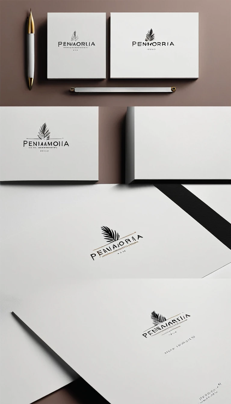 A minimal, modern, simple, cinematic logo design for the brand “Penamemoria". Create a modern, memorable, unique, minimalistic, high-quality,dreamy, fantastic, poetic, masterpiece logo design of a MEMORY FEATHER