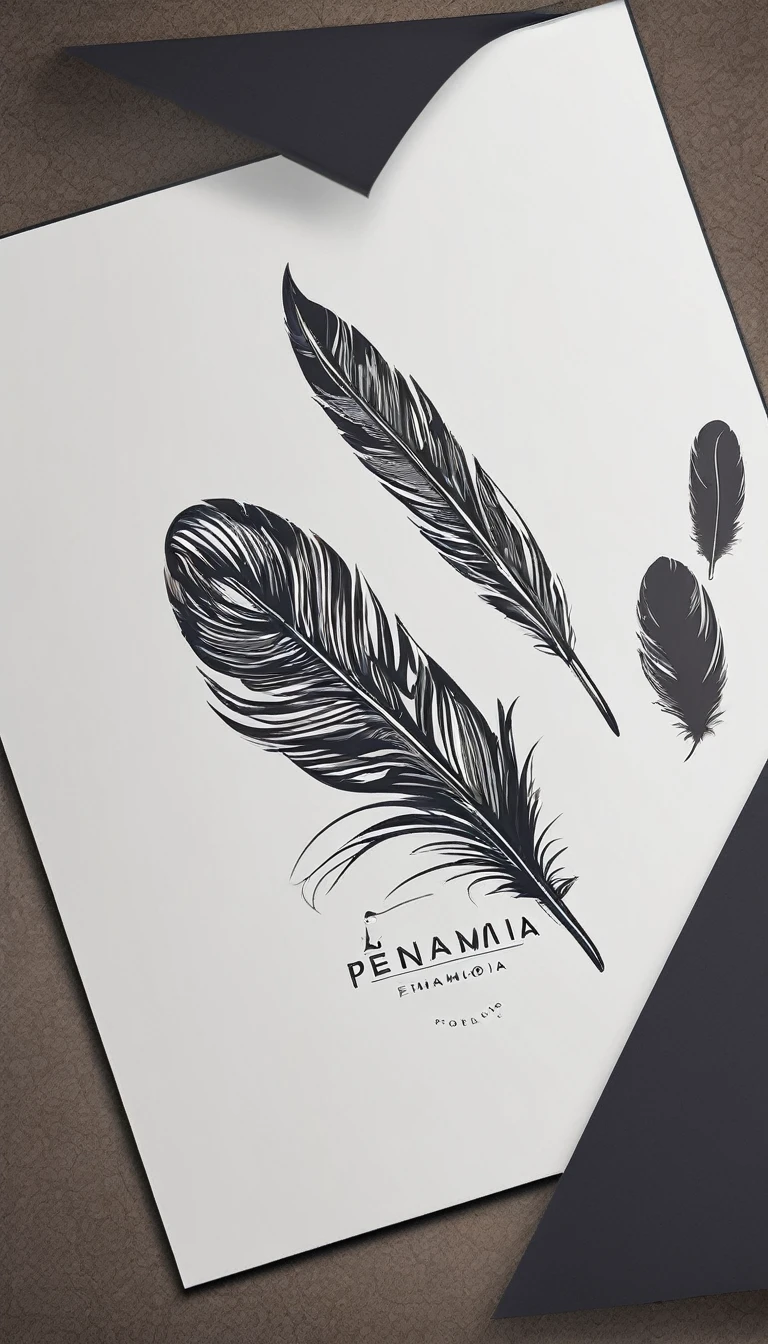 Create a minimal, modern, simple, inspirational, memorable, dream like logo design of a boy and a feather for the brand “Penamemoria".
